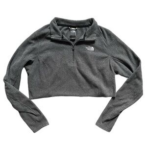 The North Face 1/4 Zip Cut Off Cropped Gray Long Sleeve Shirt Women's Size Large